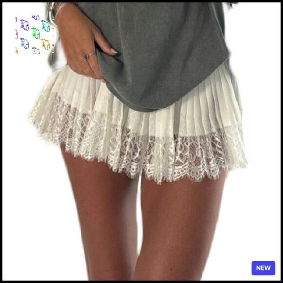 Other - Y2K Lace Trim Half Slip Skirt Sheer Ruffle Pleated Mini Underskirt Extender